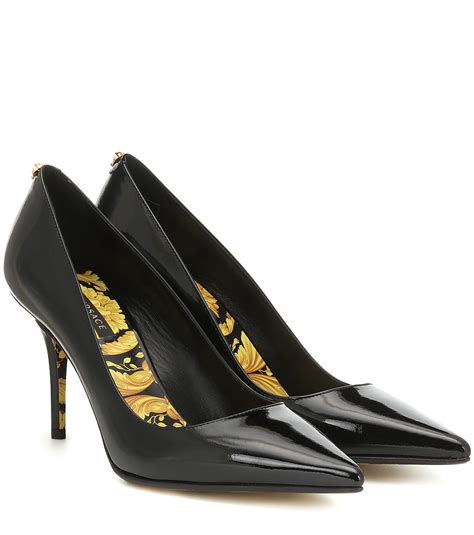 versace black patent shoes|Versace heels black and gold.